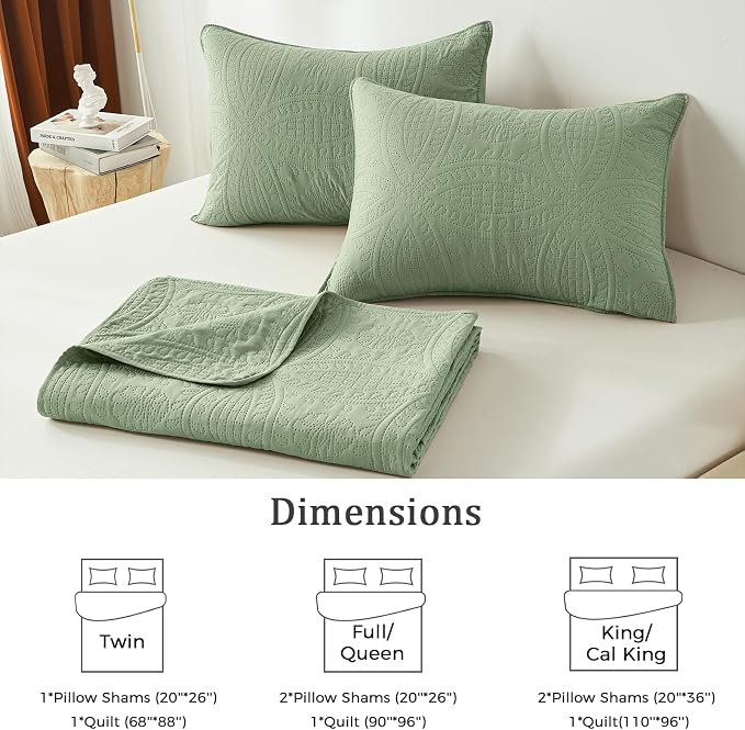 akkialla Twin Quilt Bedding Set,Sage Green Ultrasonic Quilt Set,Lightweight Soft Bedspread Coverlet,Modern Style Coin Pattern Bed Cover for All Seasons,2 Piece(1 Quilt,1 Pillow Sham)