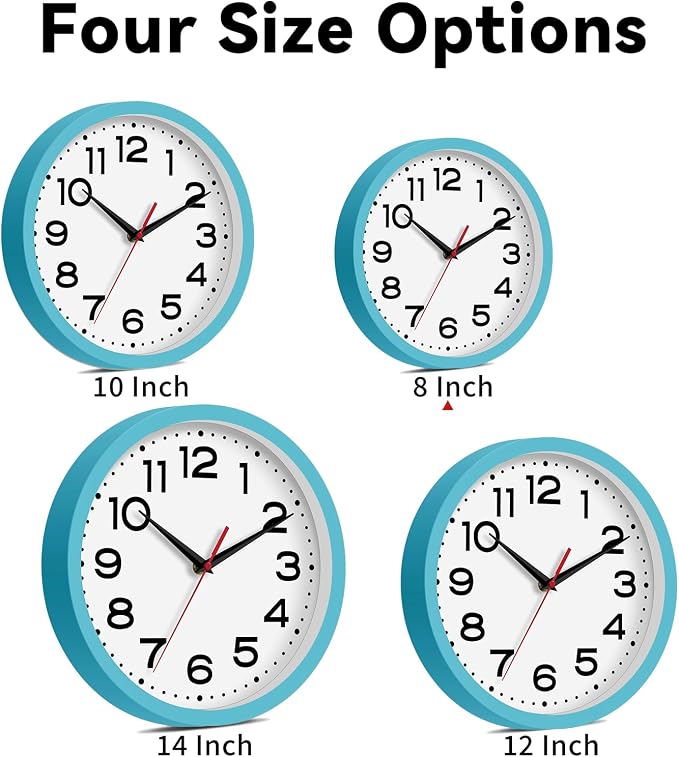 Roymnie 8 Inch Small Wall Clock, Battery Operated Silent Non Ticking Blue | analog wall clock; bold numerals for easy reading; silent non-ticking; 1 AA battery (not included); for classroom