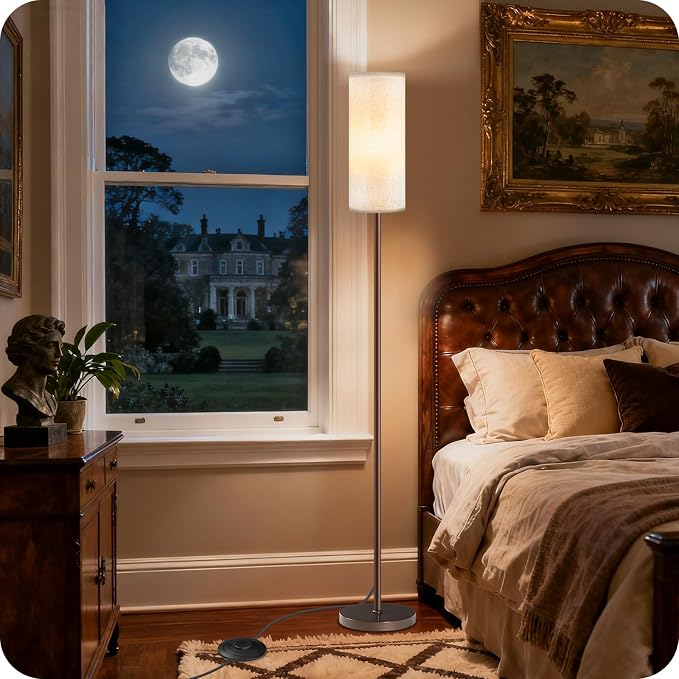 Dimmable Floor Lamps for Living Room with Remote and Foot Switch, 64.4” Modern Standing Tall Lamp, Corner Lamp for Bedroom, Office, Bulb Included, 3000K-6500K, Beige and Brown VW06LD05W1