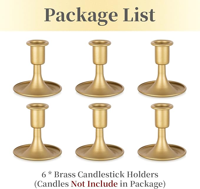 Hewory Gold Candlestick Holders: 6PCS Short Brass Candle Holders for Taper