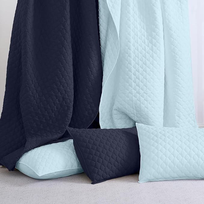 HORIMOTE HOME Quilt King Size Aqua Blue, Lightweight Quilt for Summer, Ultra-Soft Microfiber Modern Style Quilted Clouds Pattern Bedspread Quit Set 3 Pieces(1 Quilt and 2 Pillow Shams)