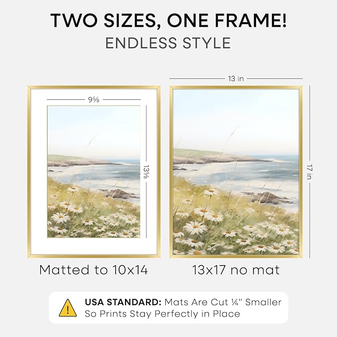 Homeforia 13x17 Gold Picture Frame, High-End Metal, 10x14 Mat, Glass