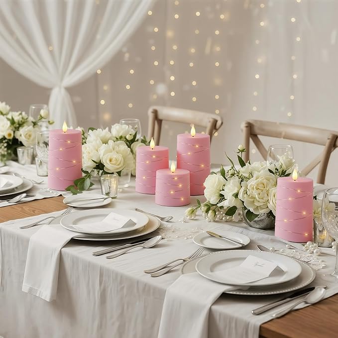 Raycare Pink Battery Operated Flameless LED Pillar Candle with Remote Timer