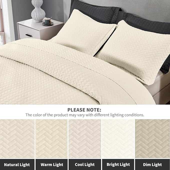 Maple&Stone Cream Quilt Set Twin/Twin XL, Extra Long Bedspread | Breathable Coverlet with Chevron Pattern, All-Season Dorm Bed Cover Set Bedding Decor 2 Piece