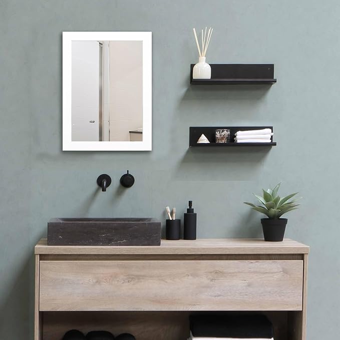 BOMINICA Rectangular Wall Mirror Framed Decorative Mirror 12” x 16” for Bathroom, Living Room, Vanity, White