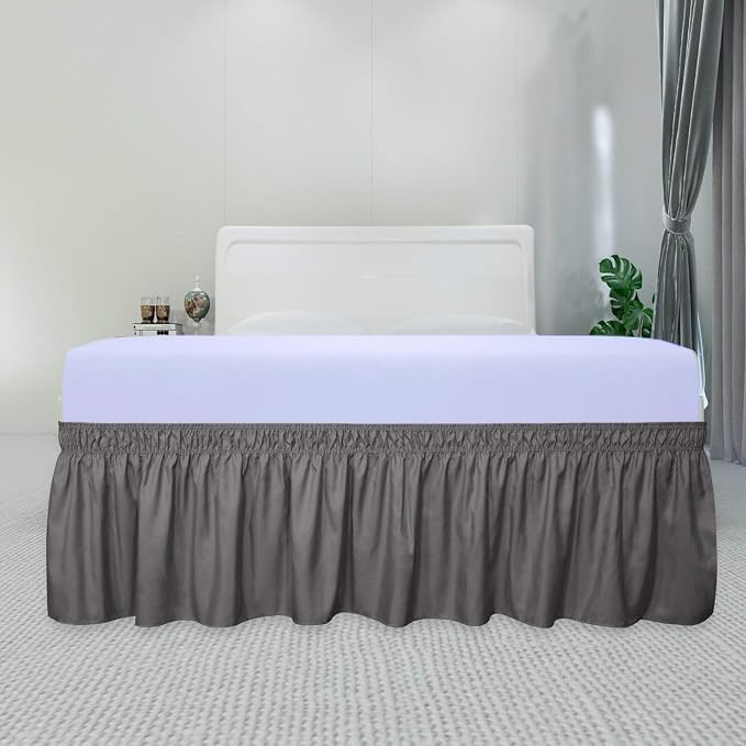 PureFit Wrap Around Ruffled Bed Skirt, Dark Gray, Twin/Full - 22" Drop | Wrinkle Free Bedskirt Dust Ruffles, Easy to Put On Frame Cover with Adjustable Elastic Belt