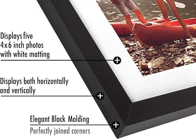 Americanflat 4x6 Collage Picture Frame with Shatter-Resistant Glass - Fits Five 4x6 Photos or Use as One 8x24 Picture Frame - Signature Collection - Collage Frames for Wall Display - Black