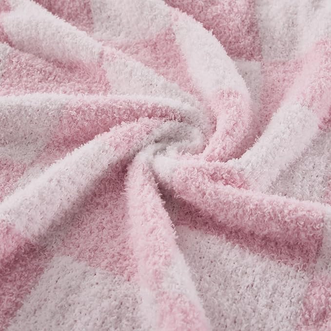 Checkered Throw Blanket for Couch, Soft Cozy Warm Knitted Blankets | Lightweight Fuzzy Travel Warm Decor for Women, Mom, Girls, Sofa, Chair, 60x80in, Pink