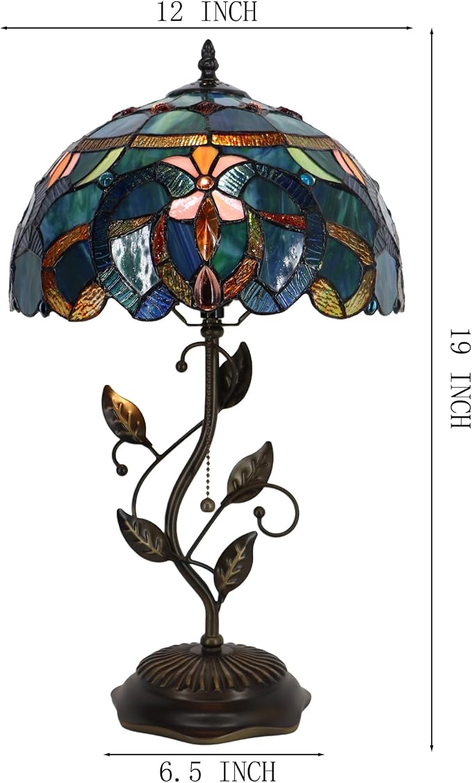Tiffany Table Lamp Stained Glass Bedside Reading Light W12H19 inch