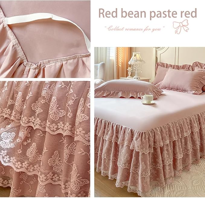 Lace Bed Sheet for Queen/King Bed - 17in. Drop, Easy Fit Ruffle Bedskirt Wrap Around Bed Skirt, Anti Wrinkle & Fade Resistant