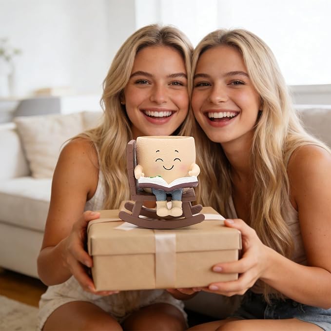 Smily Face Rocking Chair Reading Book Planter Pot for Indoor Plants