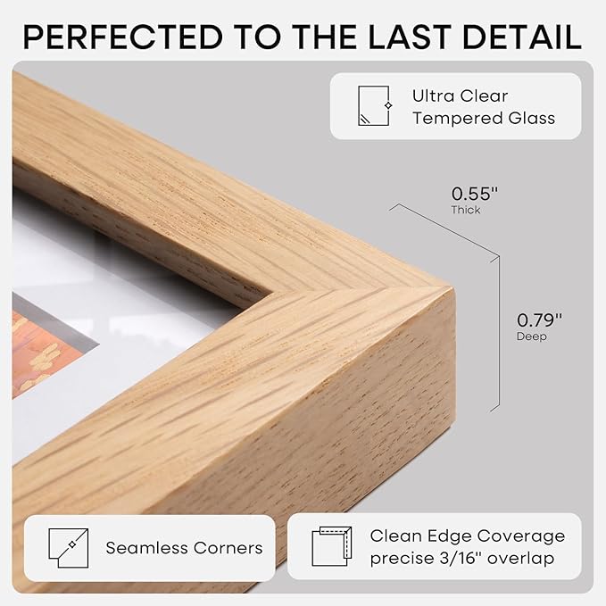 Homeforia 20x24 Natural Oak Picture Frame, High-End Wood, 16x20 Mat, Glass