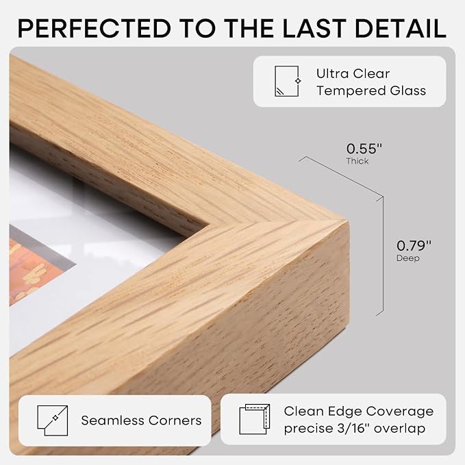 Homeforia A1 Natural Oak Poster Frame, High-End Wood, A2 Mat, Glass