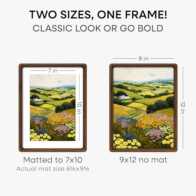 Homeforia 9x12 Mortise&Tenon Walnut Picture Frame, 7x10 Mat, Glass