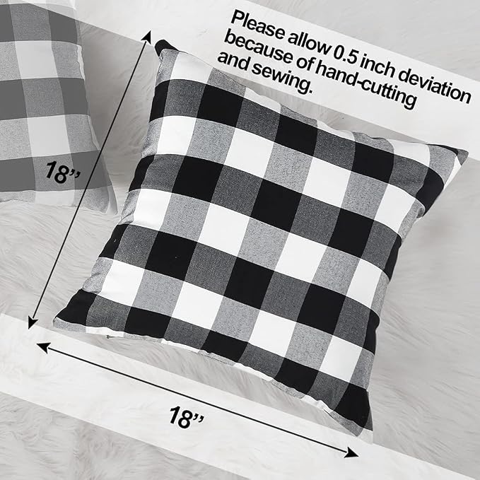 Black and White Buffalo Check Plaid Throw Pillow Covers 18x18 Set of 2 | Soft Black Couch Pillow Covers 18 x 18, Black and White Buffalo Plaid Christmas Pillow Covers Set of 2, Outdoor Porch Pillows
