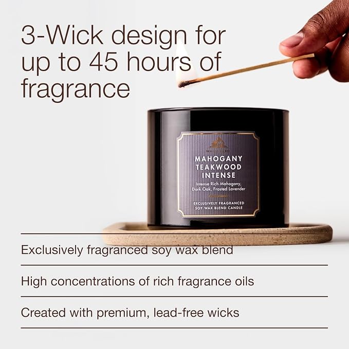 Bath & Body Works Mahogany Teakwood Intense 3-Wick Candle - Scented Candle for At-Home Use - Long-Lasting, Room-Filling Fragrance - High Fragrance Oil Concentration - Soy Wax Blend