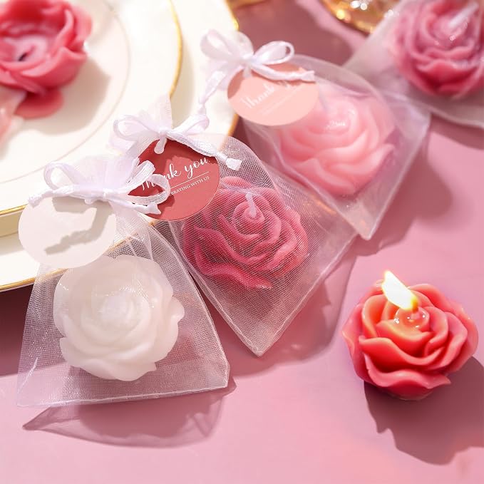 Treela 50 Set Rose Flower Candles, Dusty Pink Wedding Favors for Guests