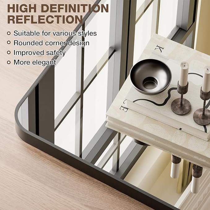 24"x32" Bathroom Mirrors for Over Sink, Matte Black Rectangle Vanity Mirror | Aluminum Alloy Frame, Clear Reflection, Rust-Resistant, Vertical or Horizontal, Wall Mount, Bedroom and Entryway