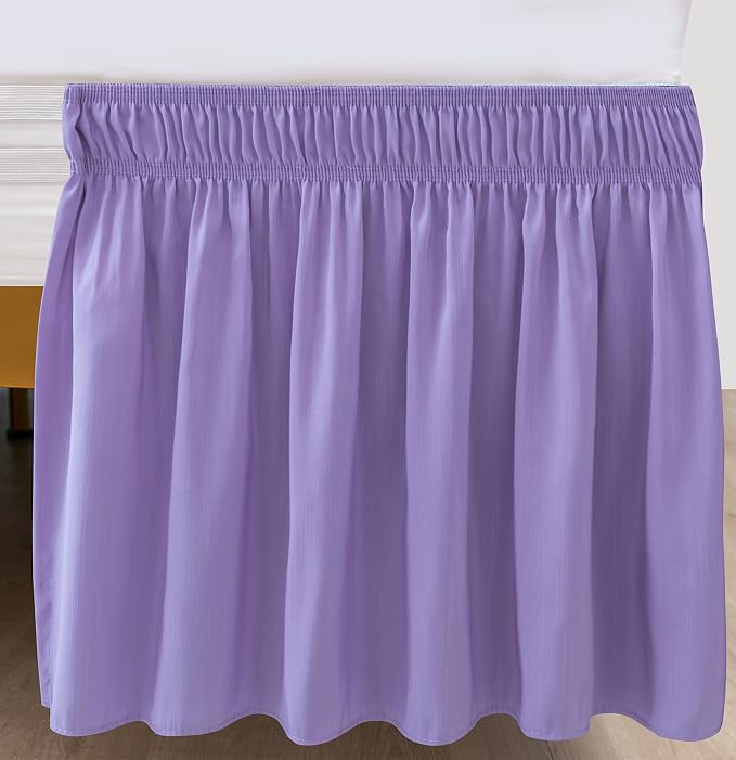 Wrap Around Bed Skirt King Size 12 Inch Drop-Elastic Dust Ruffle Lavender | Adjustable Pleated Bedskirt-Easy Fit Wrinkle Resistant Washable Hotel Quality Fabric Bed Skirting-Master Guest Bedroom Rental
