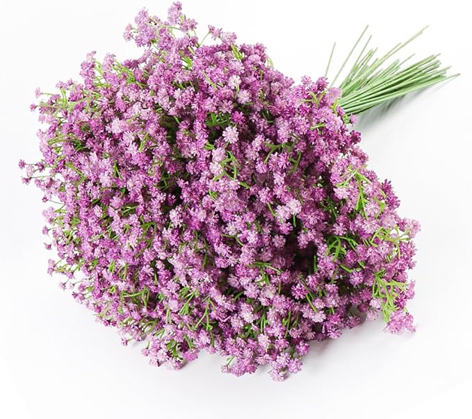 15 PCS Babys Breath Artificial Flowers Fake Babys Breath Flowers Artificial Bulk Purple Gypsophila Bouquets Real Touch Faux Flowers for Wedding Floral Arrangement Party Home Decoration