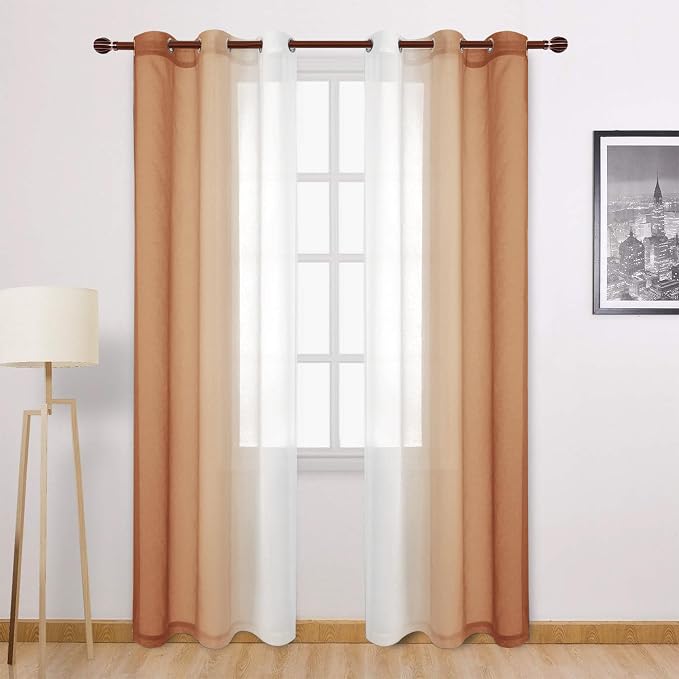 DWCN Ombre Sheer Curtains - 84 inches Long Faux Linen Gradient Semi Voile Curtains for Bedroom and Living Room, Set of 2 Grommet Top Window Curtain Panels, 42 x 84 Inches Long, Burnt Ochre