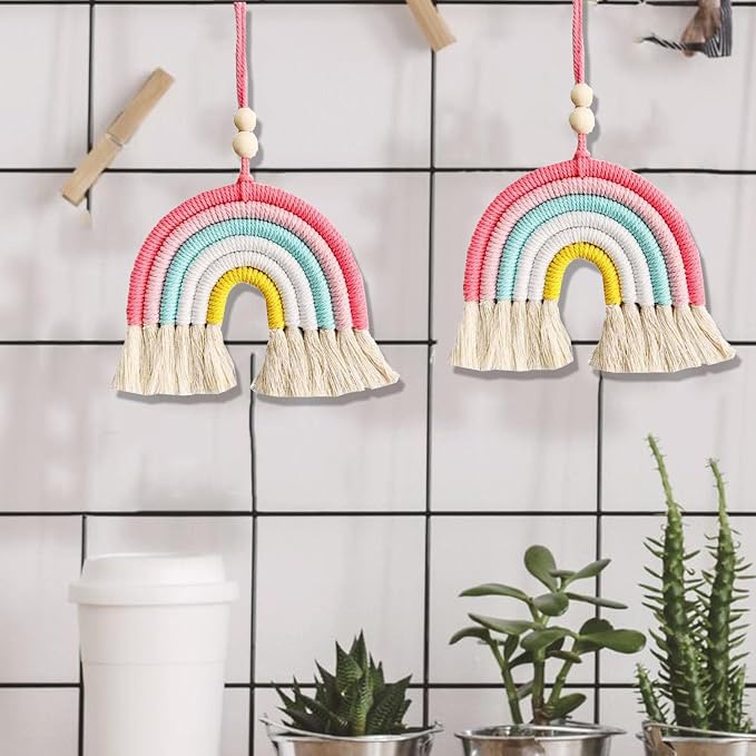 1PCS Colorful Rainbow Wall Decor - Handmade Weaving Ornament Pendant Decoration Wall Decor Hanging Home Decoration (Yellow)
