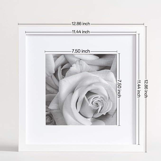 eletecpro Picture Frames Set of 9, 12x12 in, Acrylic Cover, White | Display Photo 8x8 with Mat or 12x12 without, Square Gallery Collage, Wall Mount, Minimalist Home Decor, Engineered Wood