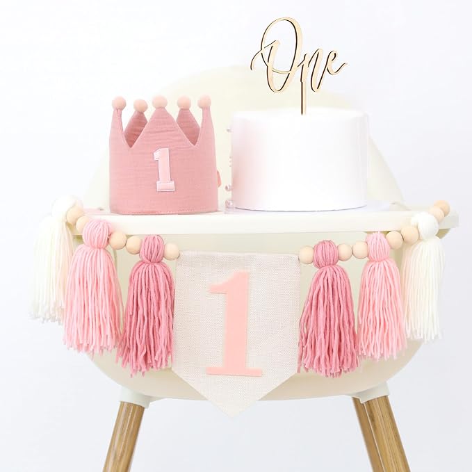JUIIZAY First Birthday Decorations Highchair Banner 1st Birthday Girl