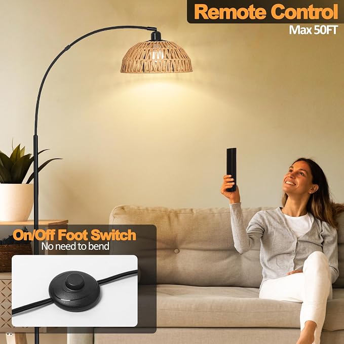Brilvibera Boho Floor Lamp with Remote Arc Tall Lamp