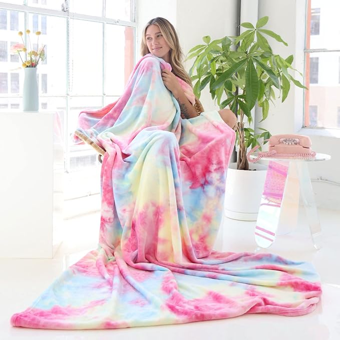 Ailemei Direct Rainbow Blanket,Pastel Tie Dye Design,Rainbow,90"x108" | Soft Cute Funny Decorative Flannel Throw Blankets, Fuzzy Fleece Bed Blankets for Teen Girl Adults Kid's Gift