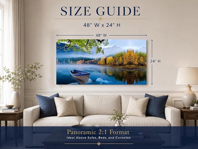 Arjun Lake Canvas Wall Art Landscape Blue Boat Painting Framed Large 48x24 | Wall Art for Living Room Picture Bedroom Nature Mountain Artwork Modern Nature Scenery Home Office Dining Room Wall Decor