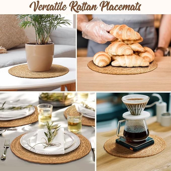 BAVIFY 13" Round Woven Placemats Set of 4, Plate Chargers for Dining Table | 13 Inch Place Mats Set of 4, Wicker Chargers for Dinner Plates, Boho Farmhouse Rustic Table Mats for Dining Table Decor