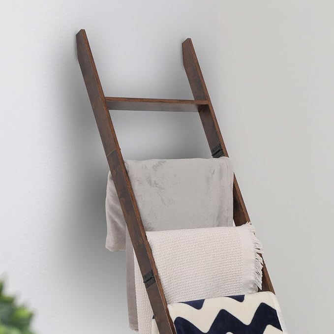 Blanket Ladder for the Living Room and Bedroom, Quilt Rack, Rustic Hickory | 5ft 8 inch, 6-Tier Wall Leaning Blanket Holder, Laminate Snag Free, Rustic Decorative Farmhouse Ladder Shelf for Blankets