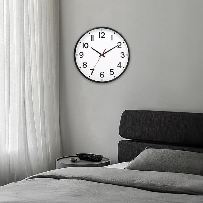 Wall Clocks Battery Operated 10 inch Modern Wall Clock,Silent Non Ticking Wall Clock for Living Room Bedroom Kitchen Office Classroom Decor (White and Black)