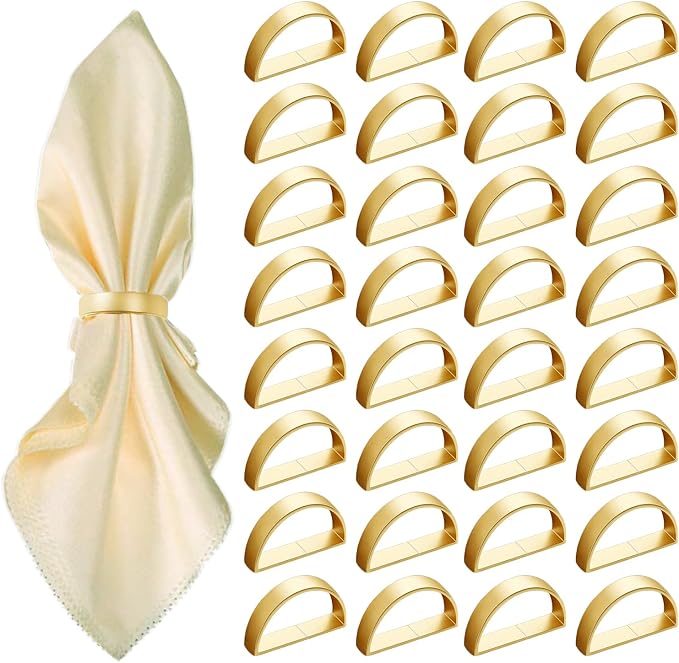 32 Pcs Matt Gold Napkin Rings - Metal Napkin Ring(Semicircle) | Stainless Steel Napkin Rings for Table Settings Wedding Christmas Party Dinner Table