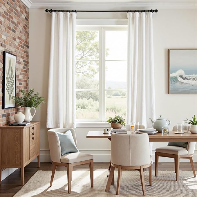 jinchan Linen Curtains Light Filtering Back Tab 38x63 Inch 2 Panels White | Semi Sheer Curtains 63 inch length for Bedroom Living Room, Modern Farmhouse Drapes with Rod Pocket, Natural Boho Curtains
