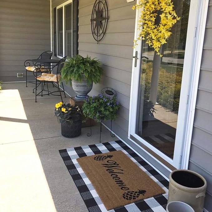 Levinis Buffalo Check Rug 3' x 5' - Retro Farmhouse Lattice Area Rugs - Black and White Checkered Plaid Rug for Front Porch/Kitchen/Bedroom, 35.4" x 59"
