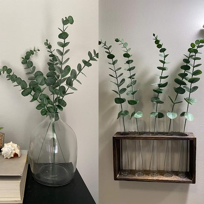 Tinsow 10 PCS Real Touch Leaf Artificial Eucalyptus Stem Faux Eucalyptuses Wedding Bouquet Centerpiece Home Decor (Green, 10)