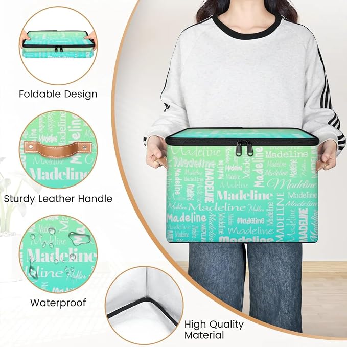 Custom Name Storage Basket, Personalized Keepsake Box, Green Cyan