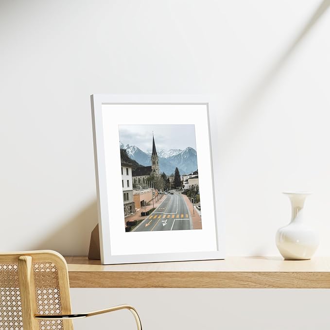 Vittanly 11x14 Picture Frames Set of 9 for Wall Mounting, White | Display Pictures 8x10 with Mat or 11x14 without Mat, Engineered Wood with Shatter Resistant Plexiglass, Gallery Photo Frames