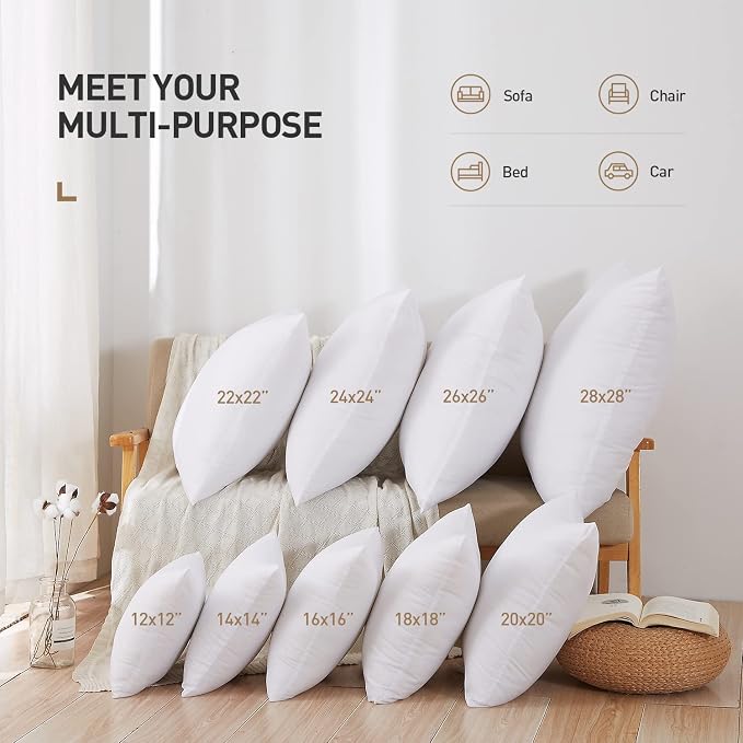 Acanva 16 x 16 Premium Polyester Stuffer Square Form Sham Throw Pillow Inserts, 16"-2P, White