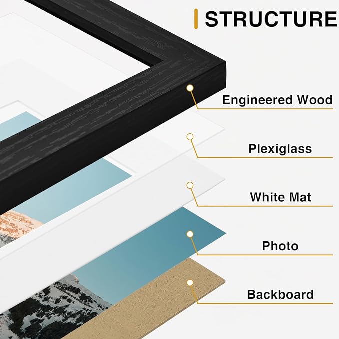 Vittanly 15 Pack Gallery Wall Frame Set, Black, Walnut Brown, Dark Grey | Picture Frames Collage Wall Decor: 3pcs 8x10, 6pcs 5x7, 6pcs 4x6. Picture Frame Set for Wall or Tabletop Display