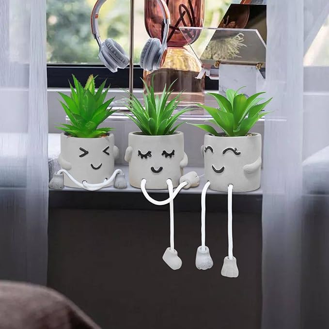 3pcs Artificial Succulents with Gray Flower Pots