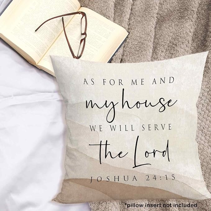 Neutral Christian Bible Verse We Will Serve the Lord Throw Pillow Covers 18x18, Boho Scripture Joshua Decor Pillow Cases for Bedroom Living Room, Religious Pillowcases for Couch Bed Sofa