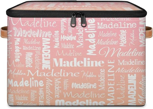 Custom Name Storage Basket, Personalized Keepsake Box, Pink Orange