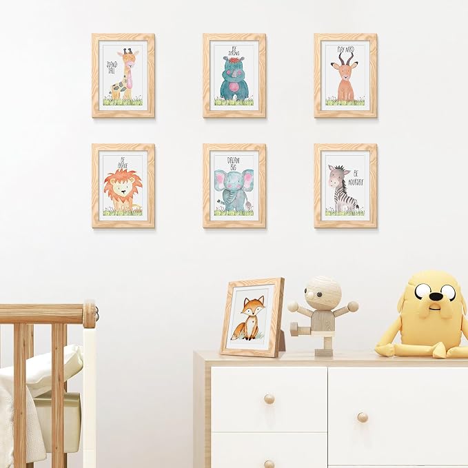 upsimples 5x7 Picture Frame Set of 10, Display Pictures 4x6 with Mat or 5x7 Without, Multi Photo Frames Collage for Wall or Tabletop Display, Natural