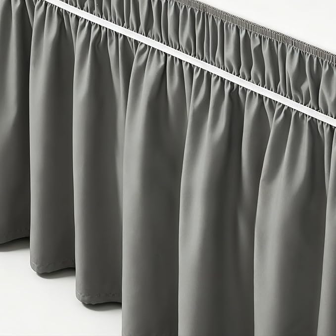 Vocander Dark Gray Queen Bed Skirt 18 Inch Drop, Elastic Wrap Dust Ruffle | Hides Underbed Storage, No Mattress Lifting, Elastic Stays Put, Soft Fabric, Machine Washable, Polished Look