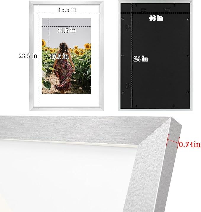 Frametory 6 Pack 16x24 Silver Picture Frame with Real Glass Mat for 12x18