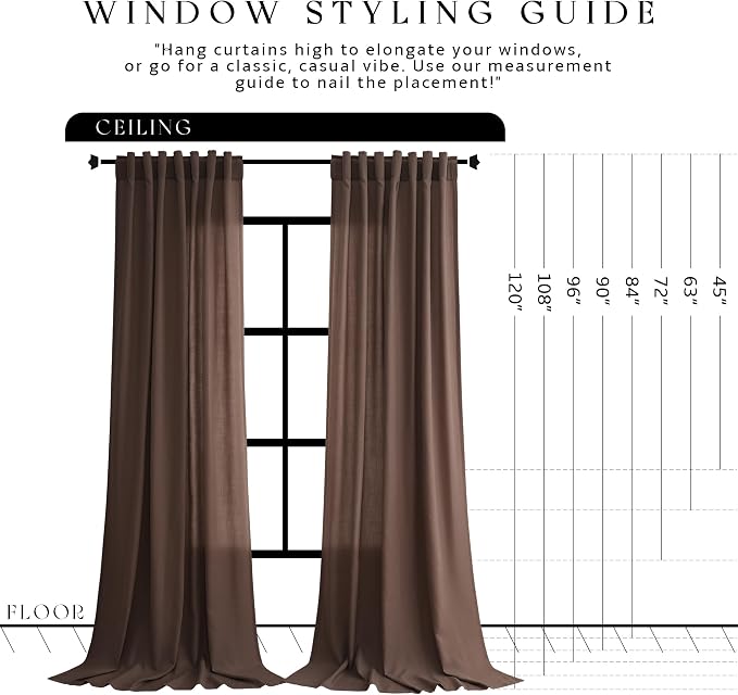 Jowels Coffee Linen Curtains 108 Inch Long 2 Panels for Living Room | Brown Light Filtering Semi Sheer Curtain,Back Tab Pocket Pleated Look,Farmhouse Textured Privacy Drapes for Bedroom Window