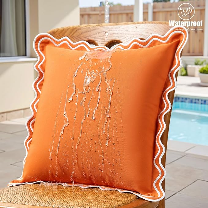 Autumn Burnt Orange Scalloped Outdoor Throw Pillow Covers 18x18 Set of 2